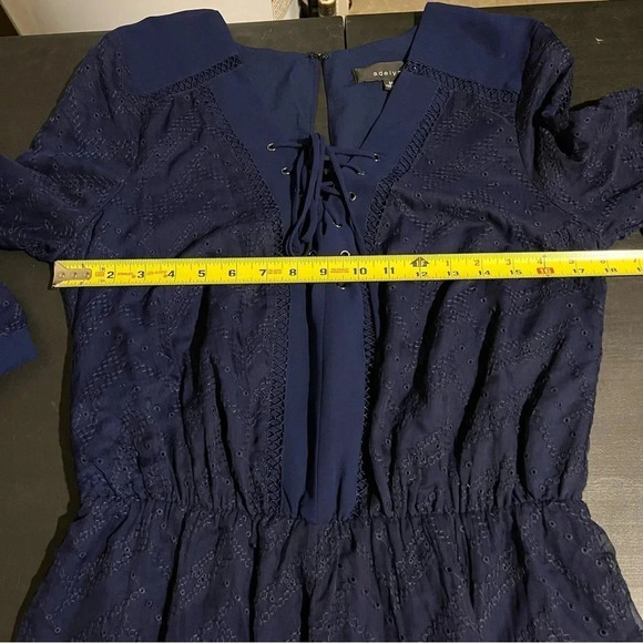 Adelyn Rae Navy Eyelet Lace Romper Sz M Long Sleeves Shorts - Picture 8 of 11